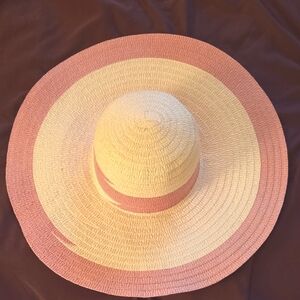 White and Pink Wide Brim Sun Hat